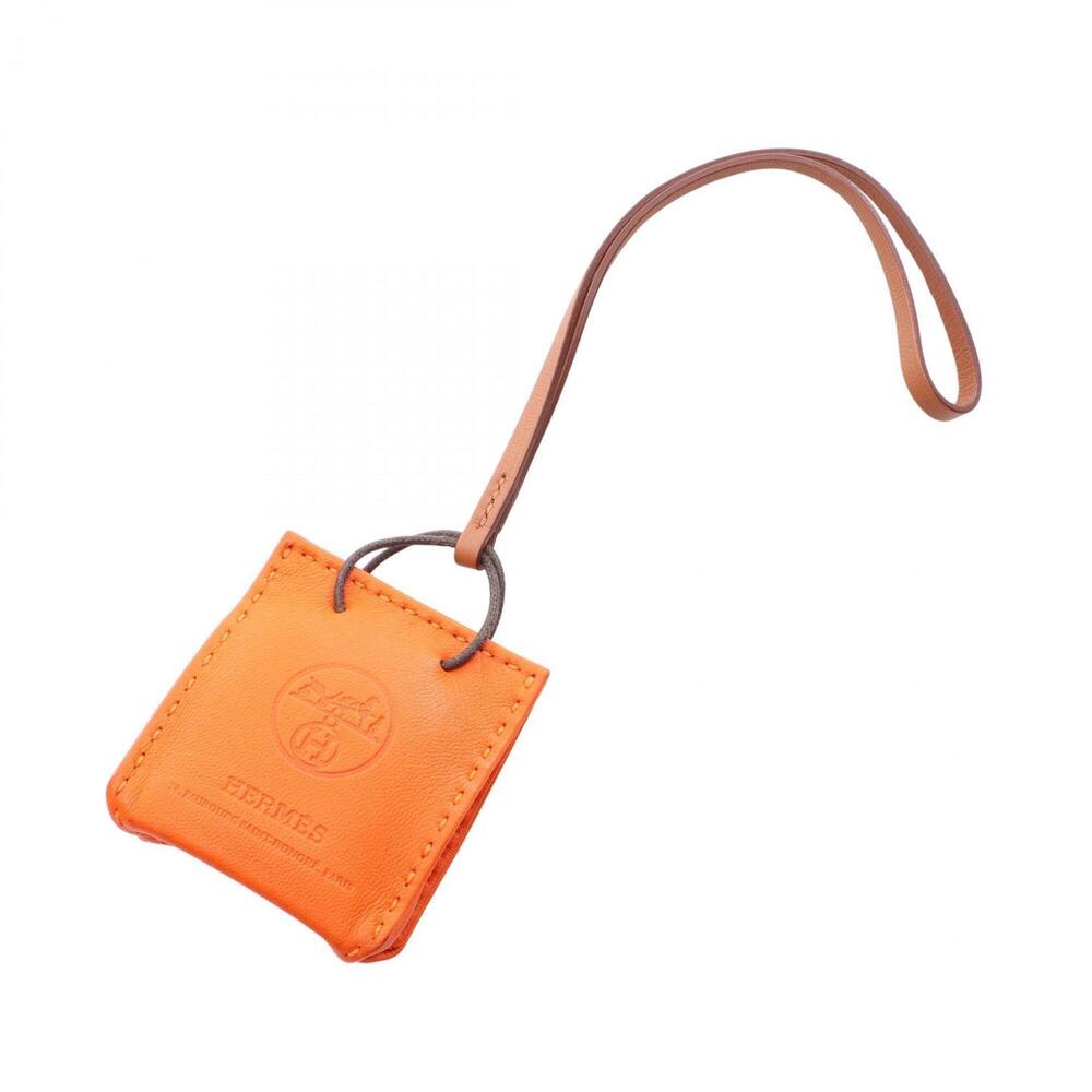 Hermes Sac Orange Charm Accessory Leather Agneau Milo Women's Brown Gold